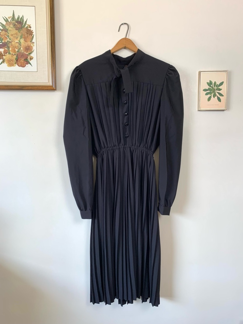 Handmade Black Whimsigoth Long Sleeve Pleated Dress